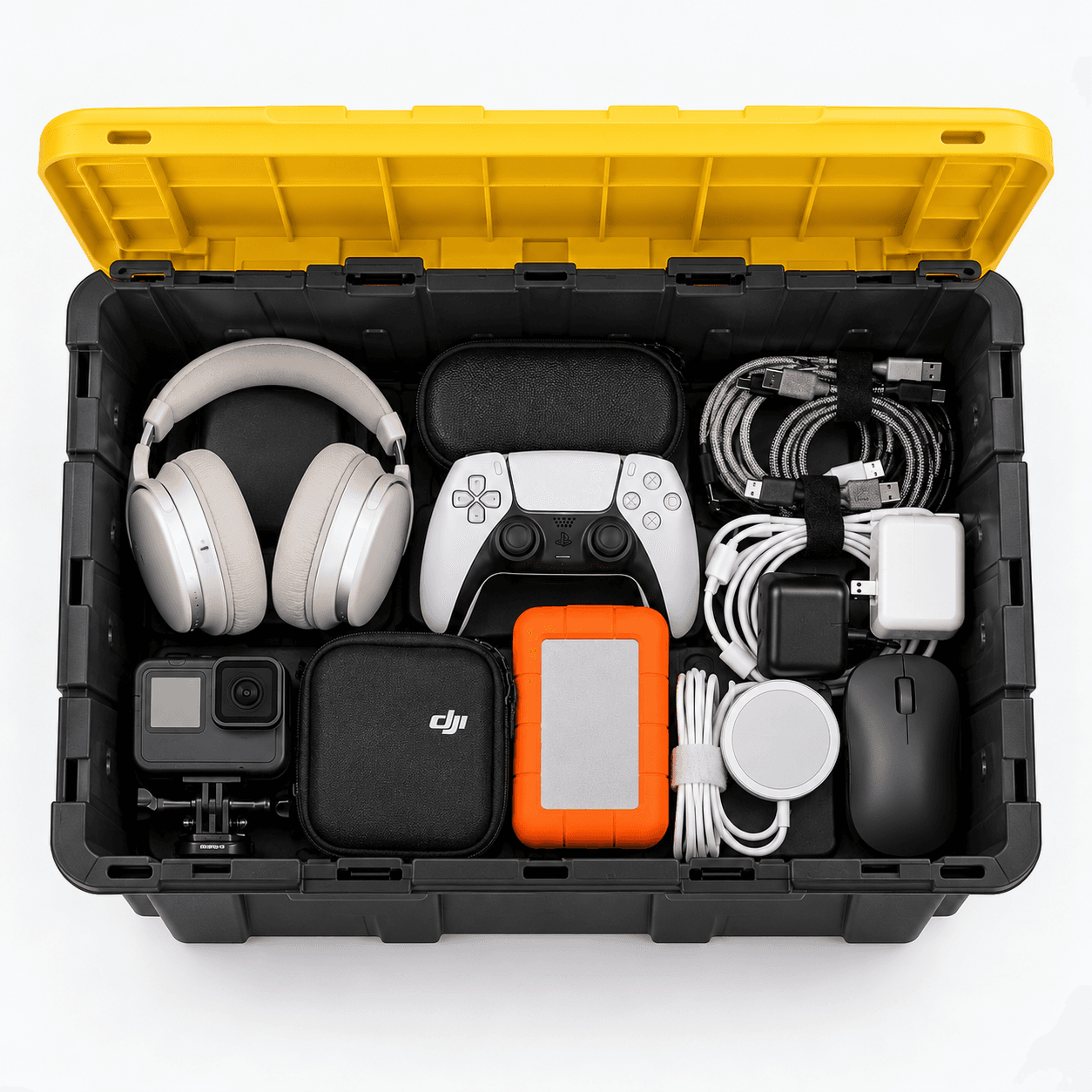 Tech Accessories storage example for the Small Fort Lox box